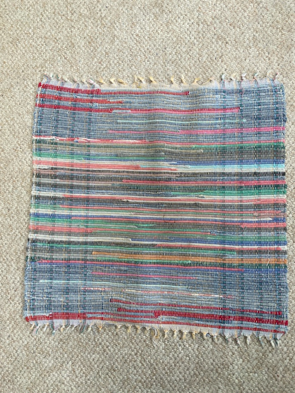 Handwoven Multicolor Stripe Rag Rug. Vintage . Handmade